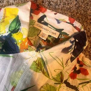Coldwater‎ Creek Floral Linen Button Down Shirt XS Colorful Flowers